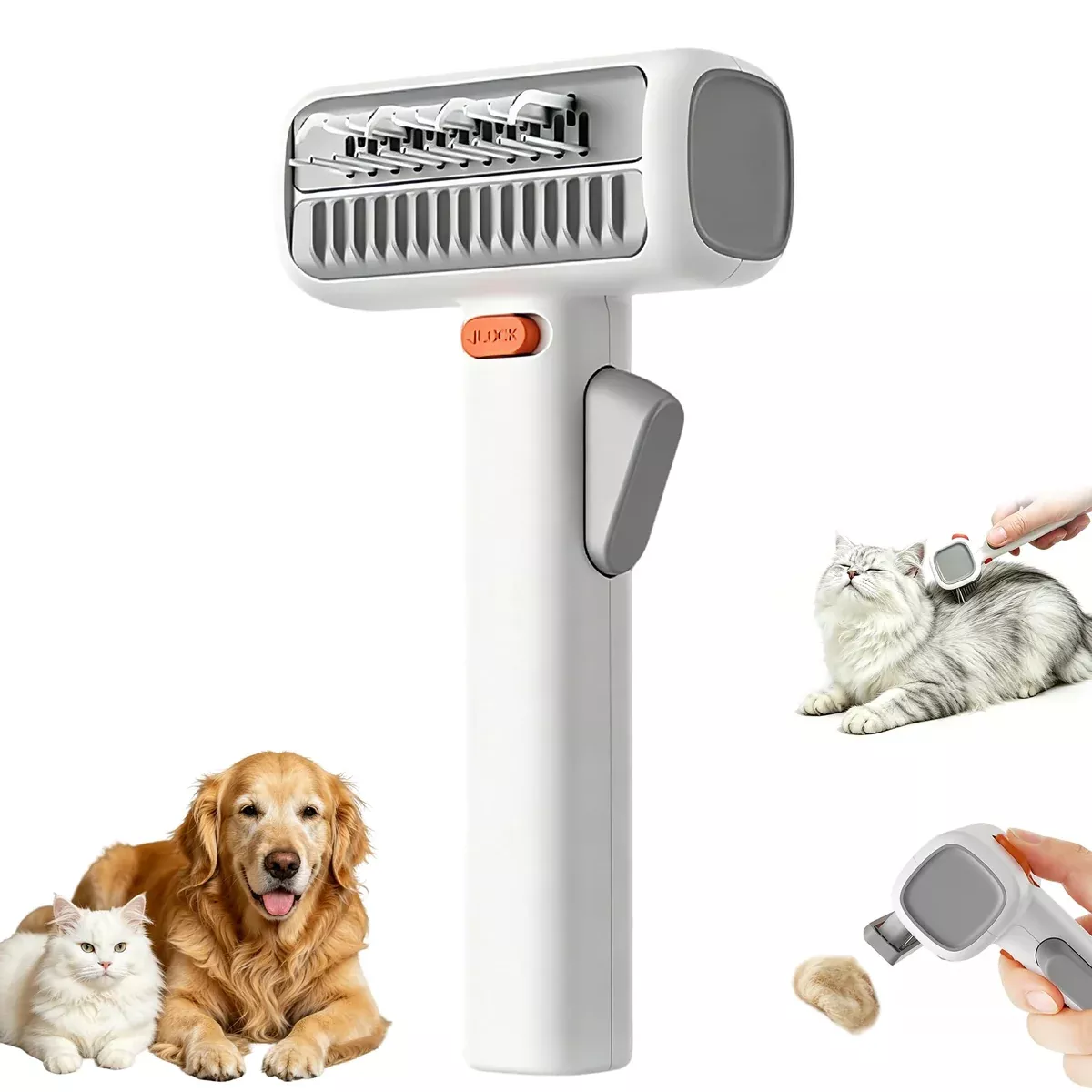 2-in-1-tangle-free-pet-deshedding-brush-detangling-comb-undercoat-rake-dogs-cats 【2-in-1 & Tangle-Free】Pet Deshedding Brush & Detangling Comb, Undercoat Rake for Dogs Cats, Self-Cleaning Grooming Tool for Long Short Hair, Removes Mats, Tangles & Loose Fur, No Skin Cuts(White)