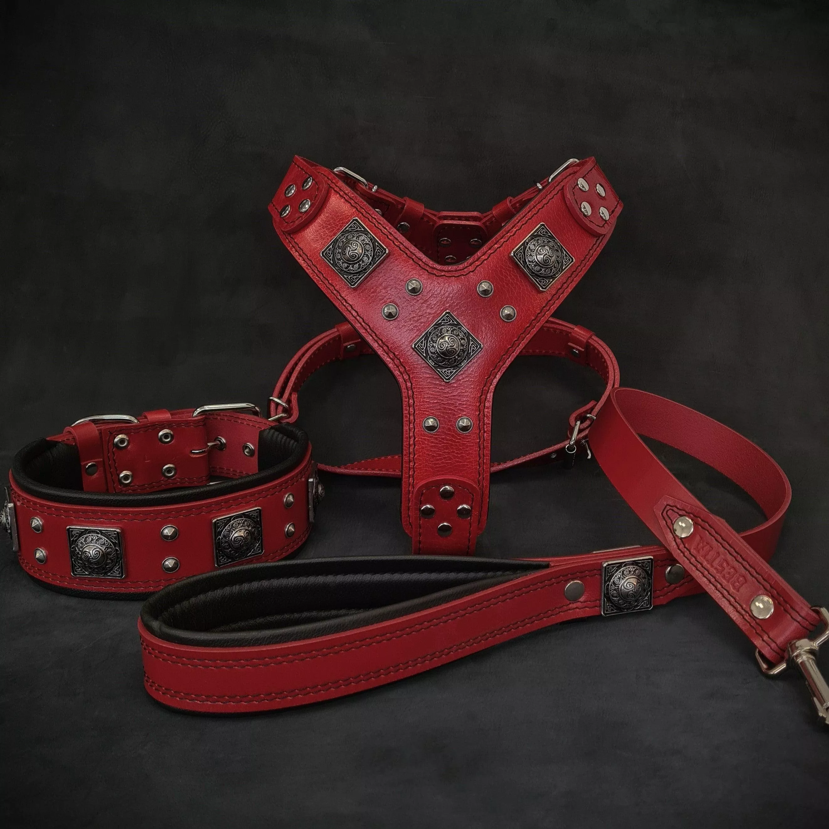 eros-big-dog-set-harness-collar-lead-red “EROS” BIG dog SET- Harness – collar – lead. Red