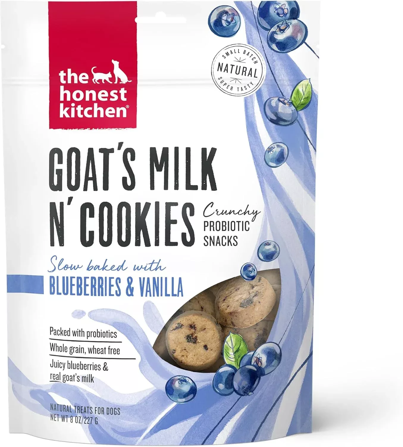 honest-kitchen-human-grade-goat-s-milk-n-cookies-slow-baked-with-blueberries-van The Honest Kitchen Human Grade Goat's Milk N' Cookies Slow Baked with Blueberries & Vanilla Dog Treats, 8-oz bag