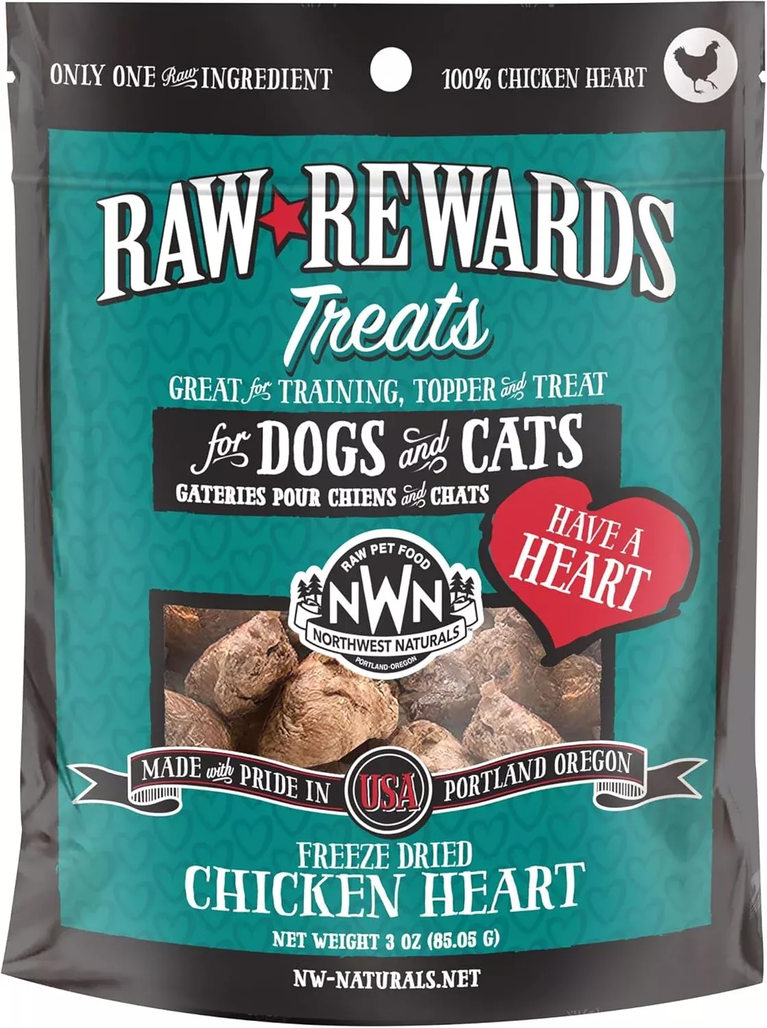Northwest Naturals Raw Rewards Chicken Heart Freeze Dried Treats for Dogs and Cats