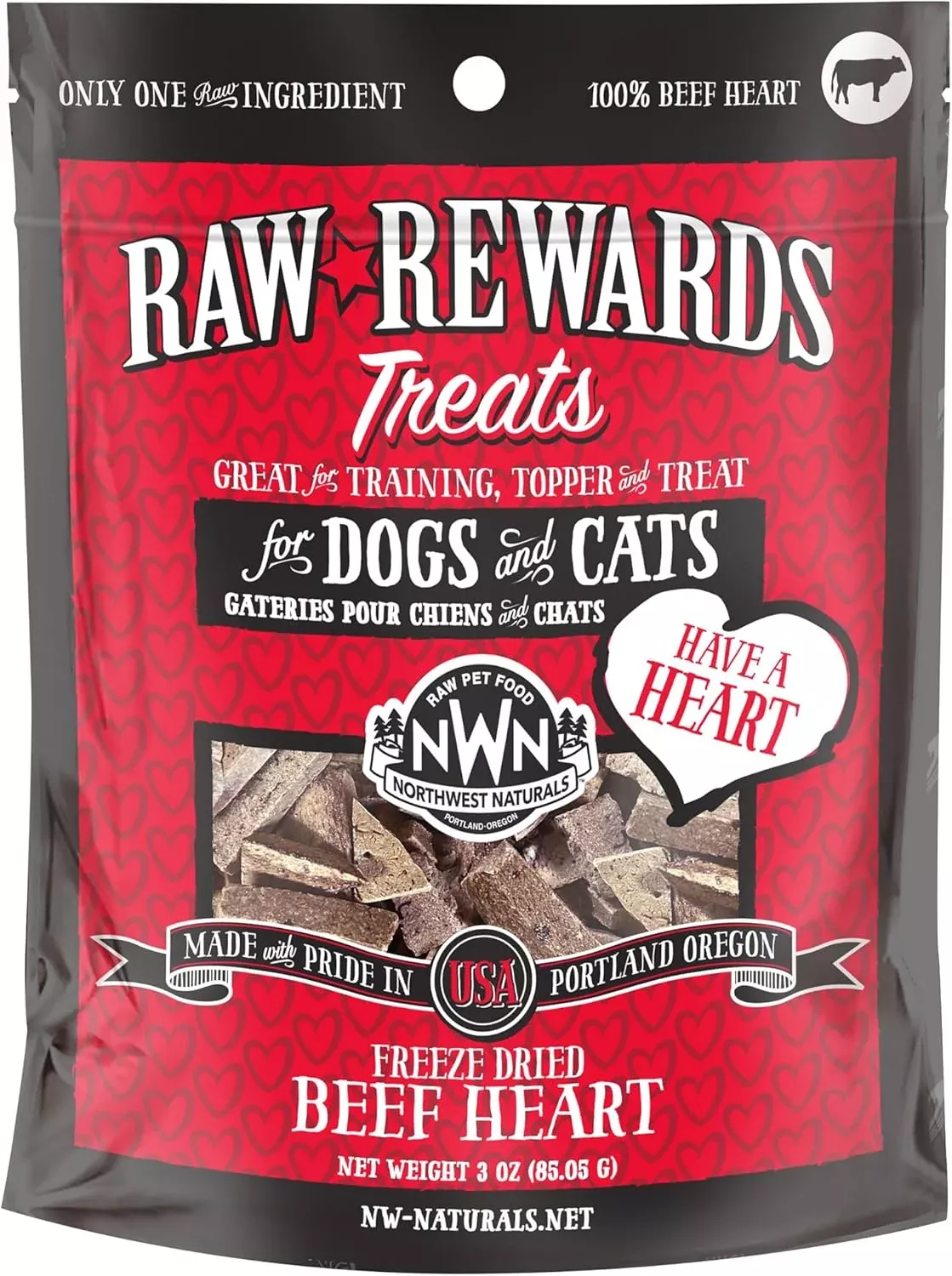 Northwest Naturals Raw Rewards Freeze Dried Beef Heart Treats for Dogs and Cats