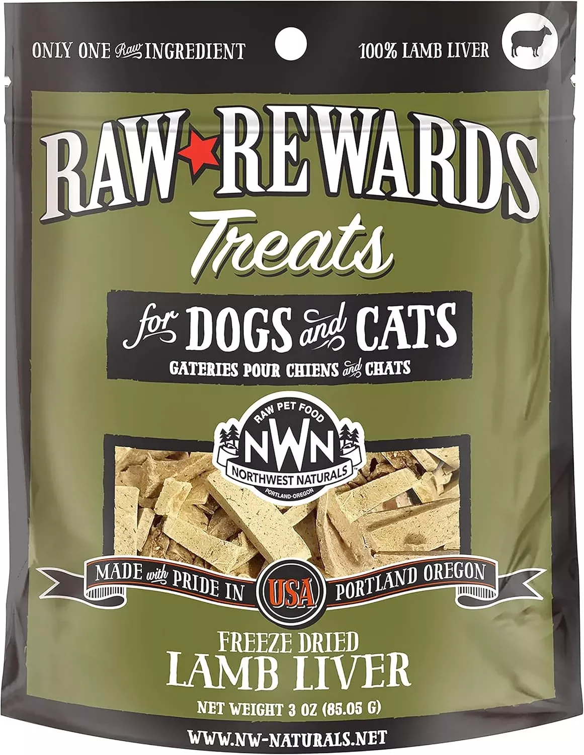 Northwest Naturals Raw Rewards Lamb Liver Freeze Dried Treats for Dogs and Cats
